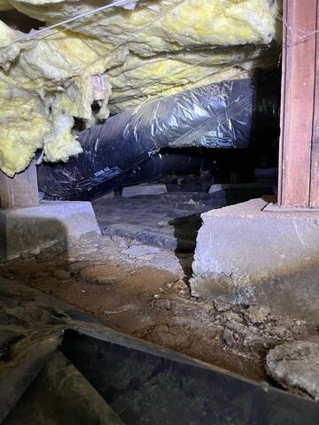 This crawl space had evidence of water intrusion, and a very foul odor that was entering the home.