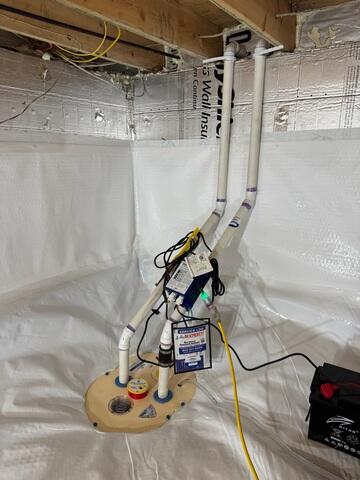 CleanSpace® Crawl Space Encapsulation System - A durable liner designed to isolate the crawl space from ground moisture while creating a clean, bright, and easier-to-maintain environment beneath the home.
TripleSafe® Sump Pump System - Provides multiple levels of pumping protection for collected water, including additional pumping capacity and battery-backup protection during power outages.