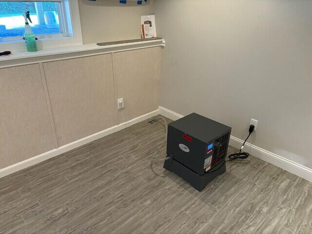 SaniDry Sedona dehumidifier in the restored basement.