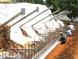 Helical tiebacks completed and ready to be cast into new concrete retaining wall