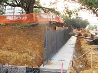 Completed retaining wall footing