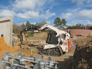 Installing battered Model 175 tension piles