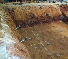 Helical piles and tiebacks successfully installed in press pit two