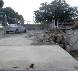 View from roadway showing the distance from the road to the basement wall