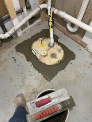After it has been installed, the flooring was restored with cement.