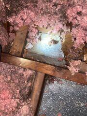 This is panning installed between the joists. We moved the insulation to get this photo but look how filthy the insulation is. That's because the HVAC system has been dragging attic air in thru the insulation for decades and the insulation has acted as an air filter.