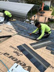 After we installed our underlayments to the decking, we then installed our IKO Dynasty AR shingles over them. These shingles come with a tear-resistant ArmourZone nailing tab, which provides a wider nailing surface for stronger fastening and improved resistance against high winds.