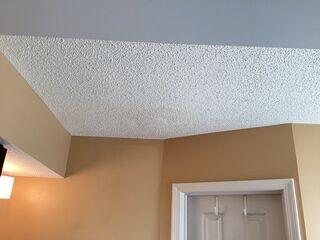 The water stain was repaired and texture-matched perfectly.