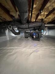 To regulate humidity and prevent mold growth, we installed our SaniDry Sedona Dehumidifier. This high-performance system continuously filters and dries the air, ensuring the crawl space remains healthy, dry, and free from musty odors.