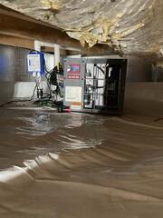 SaniDry Sedona was placed in a corner of the crawl space to completely dry the air to create a stable and structurally secure environment. Each SaniDry Sedona removes up to 95 pints of water per day.