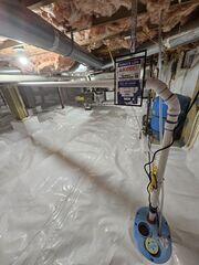 CleanSpace® Vapor Barrier System
The CleanSpace Vapor Barrier System was installed to fully encapsulate the crawl space, sealing out ground moisture and helping create a cleaner, more controlled environment beneath the home.

Smart Sump Pump System
A Smart Sump Pump System was installed to effectively collect and remove groundwater from the crawl space, providing reliable water management and protection during heavy rain events.