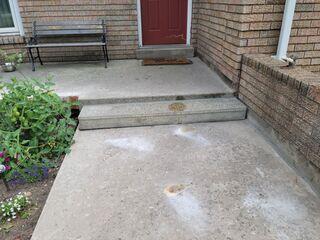 The final profile shows the walkway stabilized in its original position. The 3-inch deficit is eliminated, correcting the transition and ensuring proper drainage away from the home's brickwork.