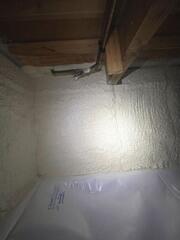 Our foam insulation is sprayed onto the foundation walls up to the rim joists, filling every crack and void- guaranteeing a full airtight seal.