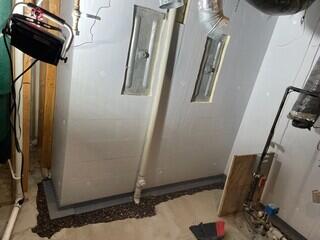 During: Our Foreman, Jesus, and his crew traveled and secured all the products in the basement.