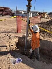 Installing helical pile 8"-10" lead section