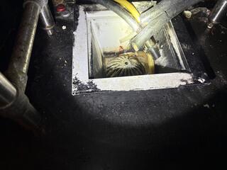As you can see, the floor drain is full of grease, food debris, and other gunk.