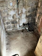 The well room showing signs of water leaks along the walls and edges of the floor