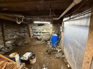 This basement in South, Ryegate, will have a stable lock wall system put in place to provide a new basement wall and support.