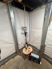 The vapor barrier prevents moisture from ruining drywall, wood, and carpet. The French drain and sump pump system will drain water out of the basement.