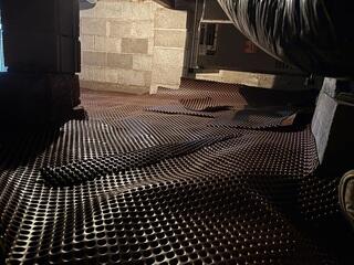 Mid-Install: Drainage matting laid down.