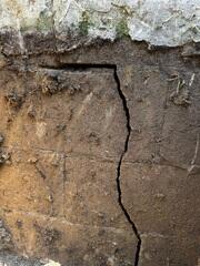 Cracks near the footing of the foundation.