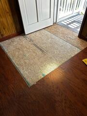 The new plywood and subfloor once we completed the removal and replacement.