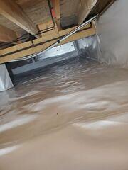 The crew installed the SilverGlo foam panel insulation and CleanSpace crawl space encapsulation liner.