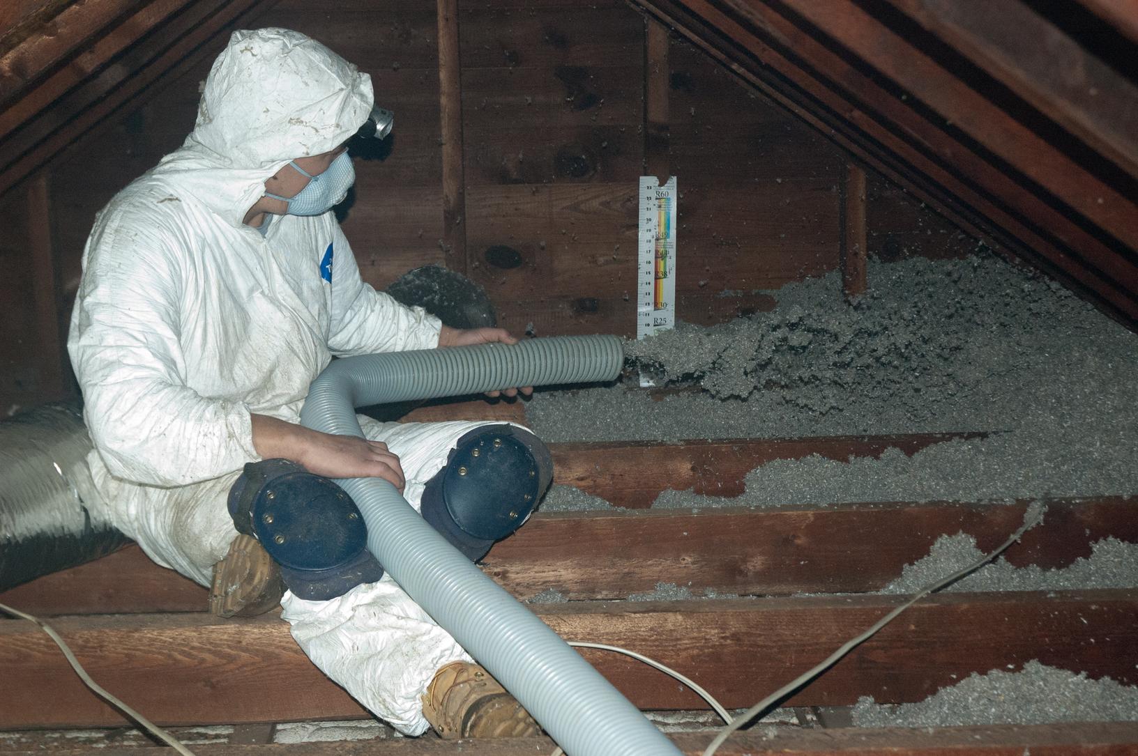 Attic Insulation - Blown Cellulose in a Westport, CT Attic - Measuring ...