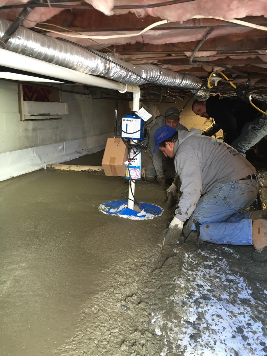 Waterproofing and pouring a slab in a crawlspace. Wawarsing, NY New