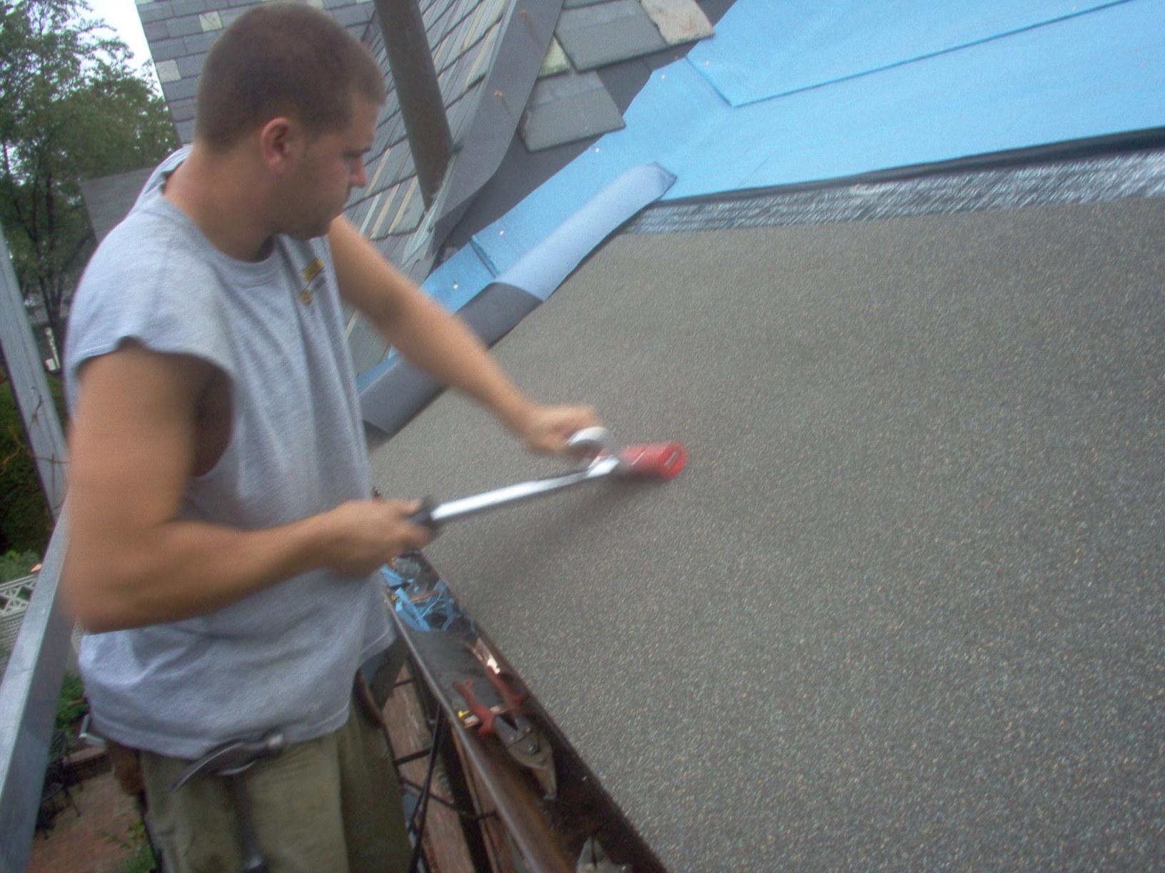 Types Of Roofing Slate Roof Replacement In Winchester Ma Bringing The Ice Water Shield Down To The Gutter Line