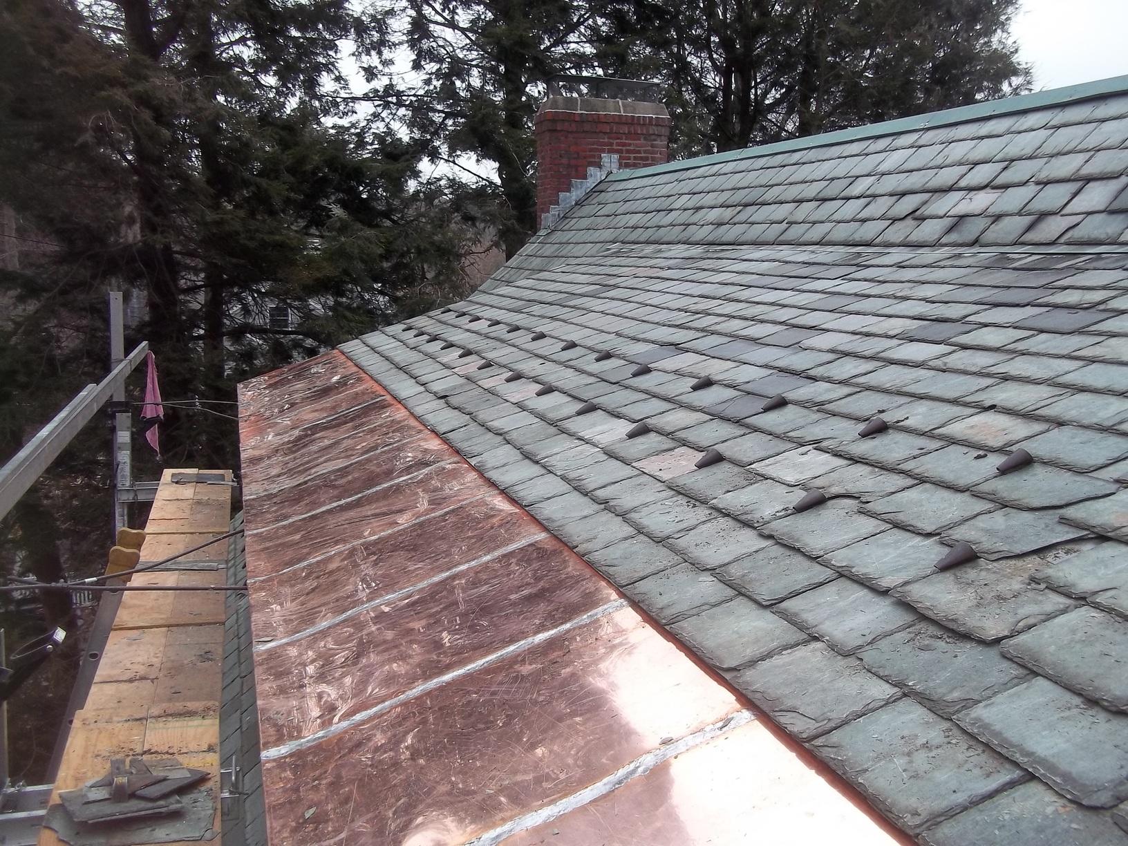 Types Of Roofing Slate Roof Repair Copper Panel Install In Brookline Ma Completed Slates Copper Panels