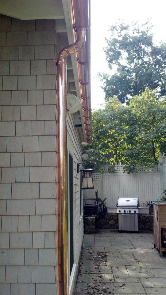Gutters Downspouts Copper Gutter And Downspout Installation In Cos Cob Ct Half Round Copper Gutters And Downspouts In Cos Cob