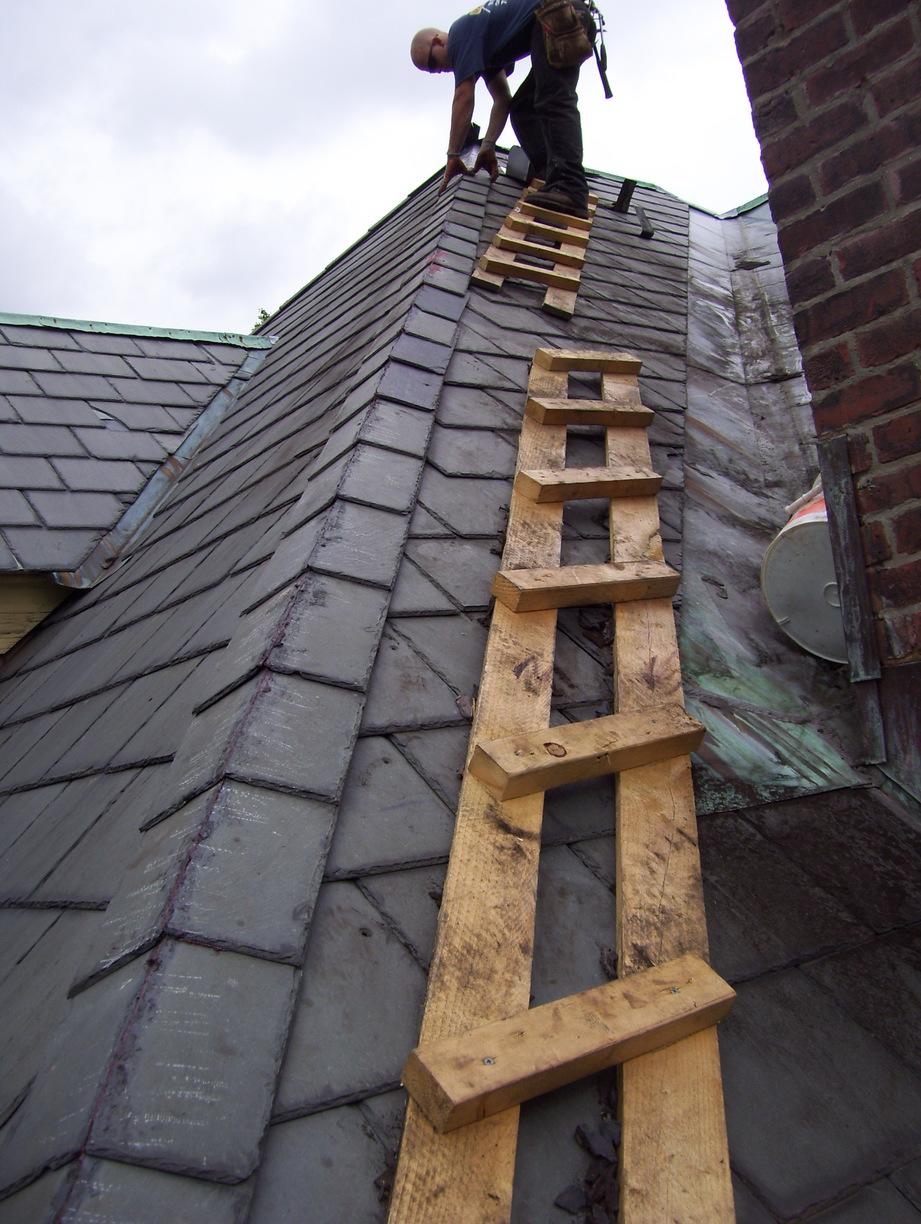 Slate Roof Repair In Wellesley Ma Installing The Last Few Slates