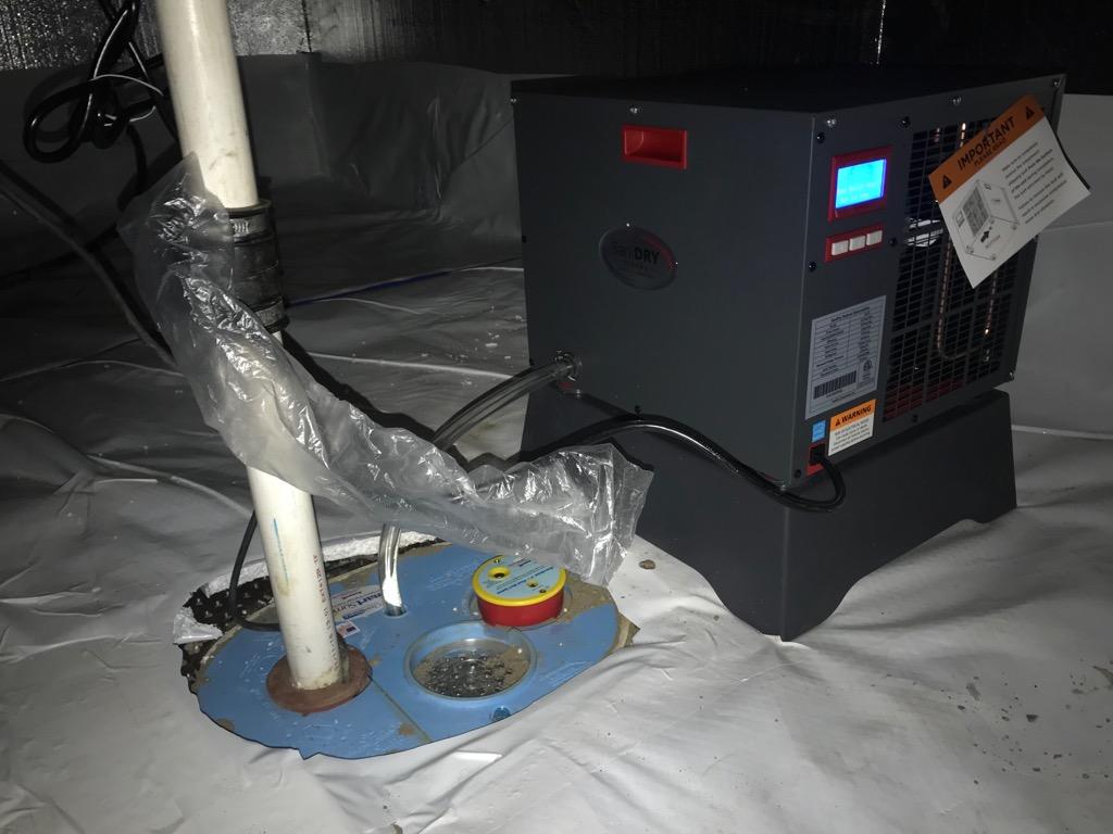 Foundation Repair SmartJack Installation in Crawl Space Sump Pump + Dehumidifier