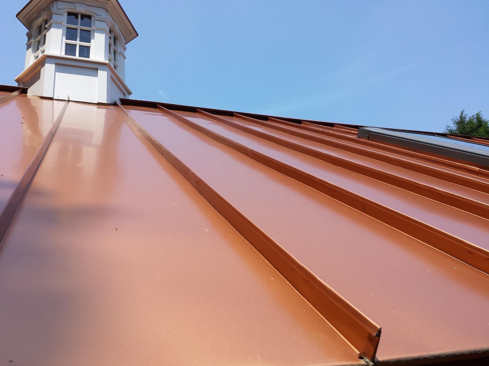 Roof Replacement Metallic Copper Drexel G Tech Standing Seam Metal Roof And Cupola Installation In Wyckoff Nj Metallic Copper Standing Seam Metal Roof With Cupola Installed In Nj