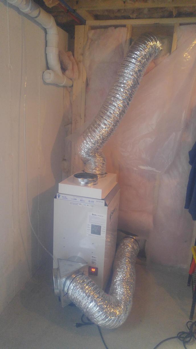 DryZone Basement Systems Photo Album SaniDry Dehumidifier Install in