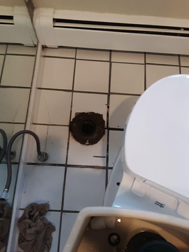 Water Damage Bath Remodel after toilet wax ring leaked Old Toilet