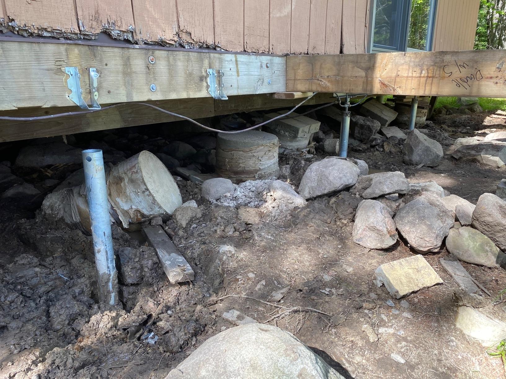 Foundation Repair Sagging Cabin Foundation Repaired With Supportworks® Wall Stabilization