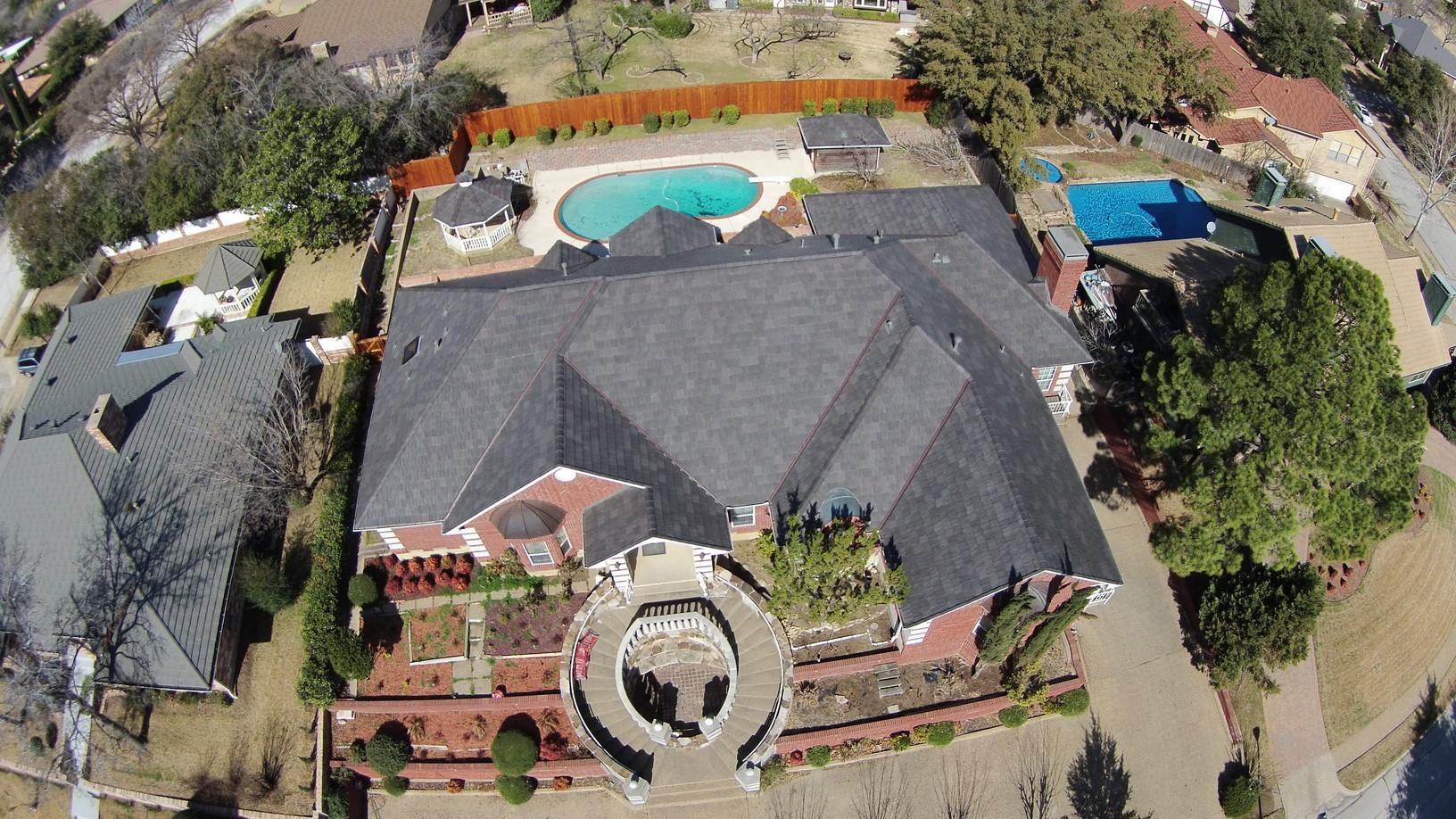 Roof Replacement Synthetic Slate Roof Installation In Irving Tx Top Down View