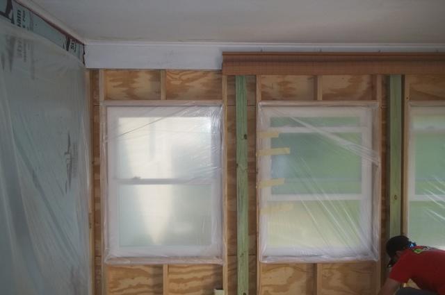 Windows prepped and ready for the installation of Spray Foam Insulation