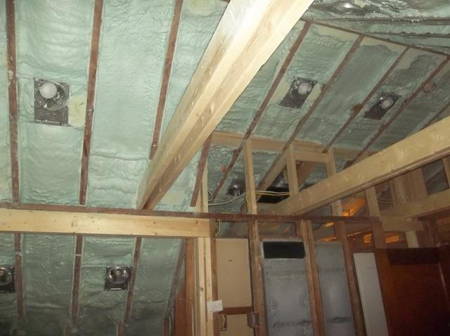 Spray Foam Installed Between Wall Studs and Rafters