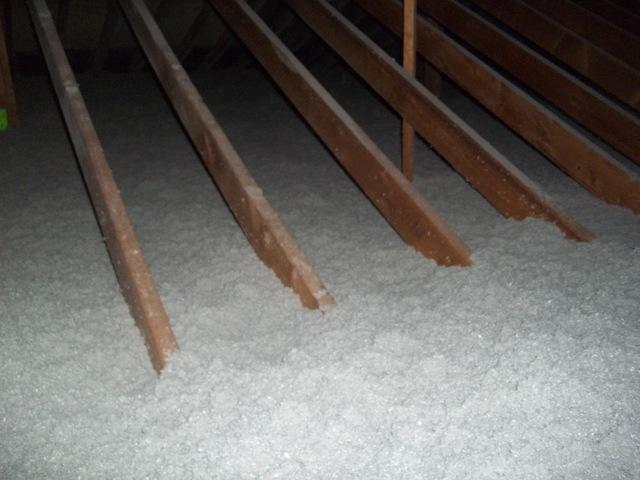 Attic Insulated With Blown Cellulose