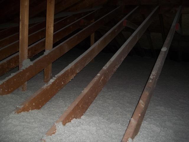 Attic Insulated With Blown Cellulose