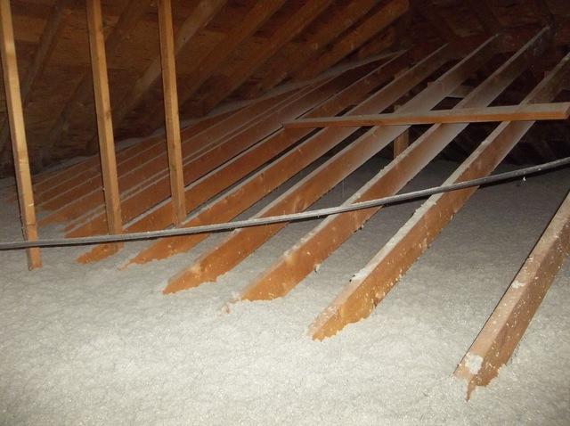 Attic Insulated With Blown Cellulose