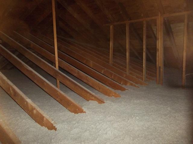 Attic Insulated With Blown Cellulose