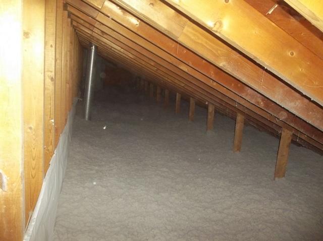 Attic Insulated With Blown Cellulose