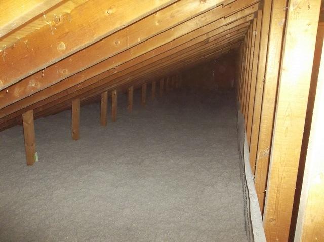 Attic Insulated With Blown Cellulose