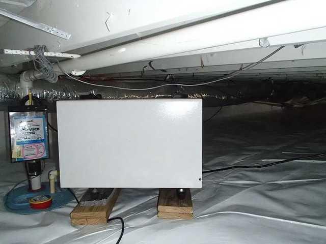 The dehumidifier is the best product to take away the moisture in the air of the crawl space.