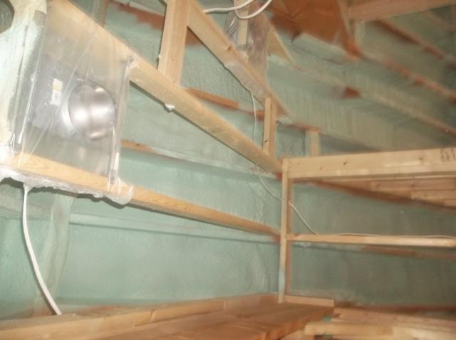 Spray Foam Installed Between Wall Studs and Rafters