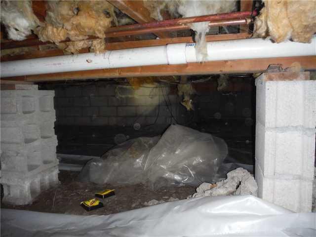 Debris in Damp Crawl Space